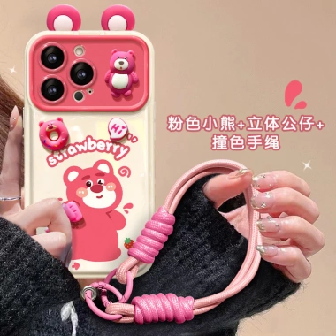 Ốp điện thoại gấu vàng buộc búp bê gương lật hoạt hình dễ thương cho iPhone 14/15/16/17 - Giá ưu đãi 104k
