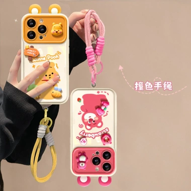 Ốp điện thoại gấu vàng buộc búp bê gương lật hoạt hình dễ thương cho iPhone 14/15/16/17 - Giá ưu đãi 104k