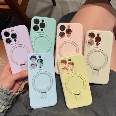 Ốp iPhone 13-17 Pro Max Silicon Flip Bracket - Vỏ mềm macaron, chống sốc, có giá đỡ