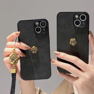 Ốp kim loại 3D họa tiết dây chuyền hoa trà mát mẻ cho iPhone 17‑15 Pro Max, 14‑13, XS Max, XR – hoa đẹp 2