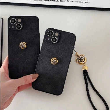 Ốp kim loại 3D họa tiết dây chuyền hoa trà mát mẻ cho iPhone 17‑15 Pro Max, 14‑13, XS Max, XR – hoa đẹp 3