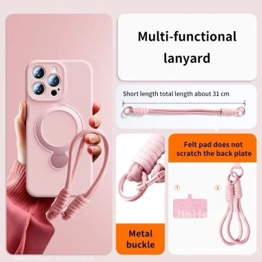 Ốp lưng iPhone 13‑16 Pro Max 360° xoay gấp, silicon lỏng, dây buộc, chống sốc 6