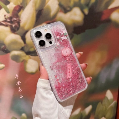 Ốp Lưng iPhone 15/14 Plus/13/12/11 Pro/X/XS Max - Long Lanh Liquid Cover Hoa Anh Đào Quicksand 7