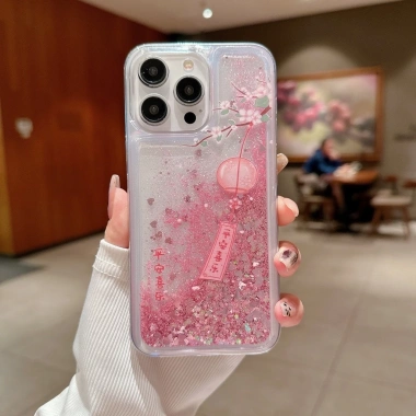 Ốp Lưng iPhone 15/14 Plus/13/12/11 Pro/X/XS Max - Long Lanh Liquid Cover Hoa Anh Đào Quicksand 10