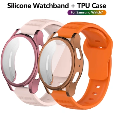 Ốp lưng silicon TPU, dây đeo cho Samsung Galaxy Watch 7 40/44mm, bảo vệ màn hình, phụ kiện