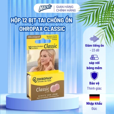 Ốp tai OHROPAX CLASSIC 12 nút - Chống ồn, ngăn nước, dùng khi bơi, tắm, ngủ, học, máy bay - 239k