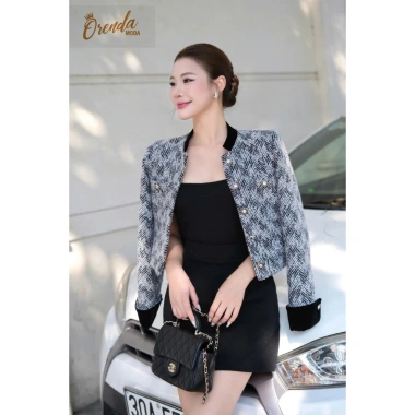 ORENDA MODA Áo khoác dạ tweed nữ dáng lửng thanh lịch, cổ tay nhung - Giá 875.000đ