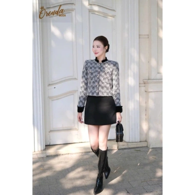 ORENDA MODA Áo khoác dạ tweed nữ dáng lửng thanh lịch, cổ tay nhung - Giá 875.000đ