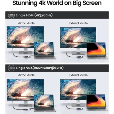 ORICO Hub USB C 7 trong 1 4K HDMI/VGA 100W PD USB‑A 5Gbps âm thanh 3.5mm MacBook Dell HP 341.000₫ 3