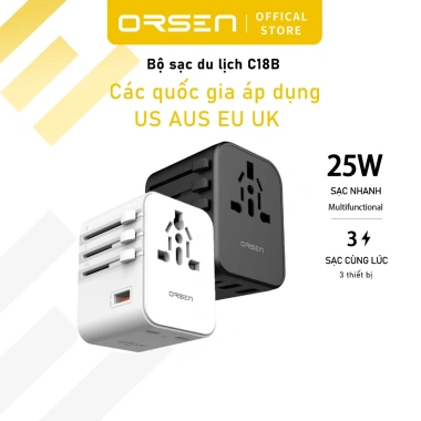 Orsen C18B 25W USB Type-C Đa Năng EU/US/AU/UK - Sạc nhanh cho Android & Laptop, Giá giảm 369.000₫