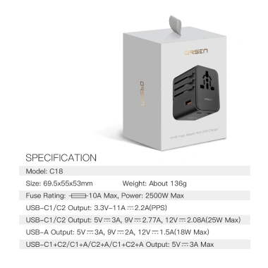 Orsen C18B 25W USB Type-C Đa Năng EU/US/AU/UK - Sạc nhanh cho Android & Laptop, Giá giảm 369.000₫ 9 Orsen C18B 25W USB Type-C Đa Năng EU/US/AU/UK - Sạc nhanh cho Android & Laptop, Giá giảm 369.000₫ 9
