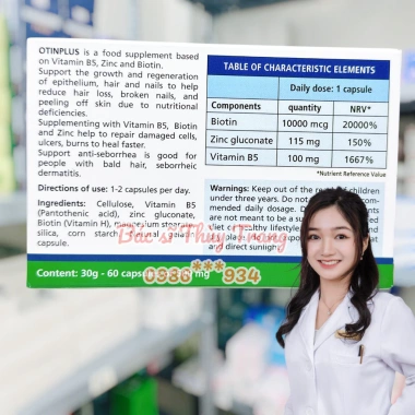 OTINPLUS Viên uống Biotin Kẽm B5 60 viên - Đẹp tóc, lành thương, giá 1.5 triệu