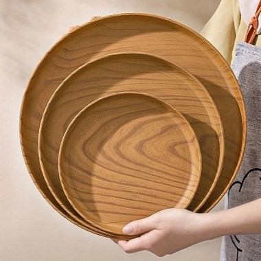 OUKEAI Khay Nhựa Tròn Chống Trượt – Đựng Ly, Bánh, Trà, An Toàn, Giá 28.000₫, Free Ship