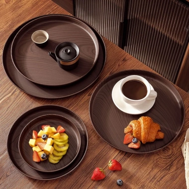 OUKEAI Khay Nhựa Tròn Chống Trượt – Đựng Ly, Bánh, Trà, An Toàn, Giá 28.000₫, Free Ship