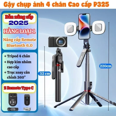 P325 Photography Stick - Giá 150.000₫, chân 4 chân nhôm, dài 2m, chụp ảnh điện thoại