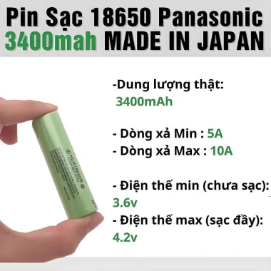 Panasonic 18.650 3.400mAh 3.6V Pin sạc Li-ion chính hãng, Nhật Bản, Giá 160.000₫ 2 Panasonic 18.650 3.400mAh 3.6V Pin sạc Li-ion chính hãng, Nhật Bản, Giá 160.000₫ 2