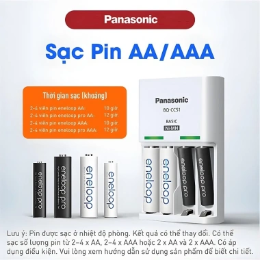 Panasonic Eneloop Pro MADE IN JAPAN Pin sạc AA 2.550mAh/AAA 900mAh + Bộ sạc BQ-CC51 - 145.000₫ 4 Panasonic Eneloop Pro MADE IN JAPAN Pin sạc AA 2.550mAh/AAA 900mAh + Bộ sạc BQ-CC51 - 145.000₫ 4