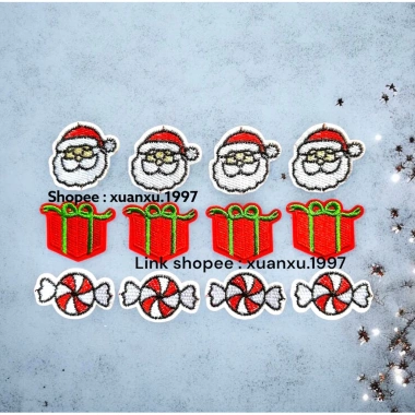 Patch vải thêu giá rẻ - Phôi thêu Noel ông già Noel kẹp tóc, chỉ 156.000 VND