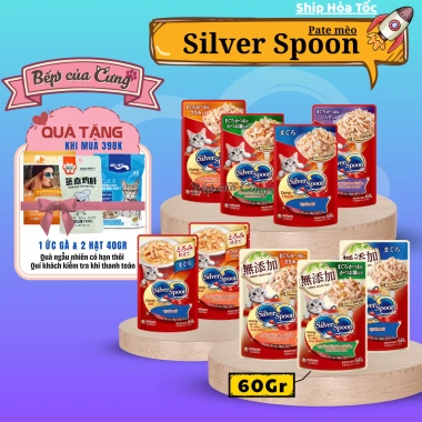 Pate cho Mèo Silver Spoon 60g - Thức ăn ướt dạng sốt & thạch, vị cá thật, Bếp Của Cưng, giá ưu đãi 16.800₫
