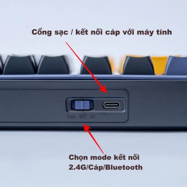 Paynan 702Pro - Bàn phím không dây chống ồn, 3 chế độ Cáp/USB2.4G/Bluetooth, RGB, pin 4.000mAh, 500k