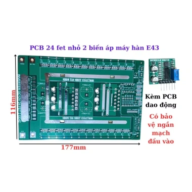 PCB nguồn 24FET nhỏ 2 biến áp EE43 - Inverter 12V DC ra AC, FR4, giá 135.000 VND