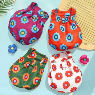 Pet Sling Dress Flower Bud Loại D Khóa – Dây kéo đa mùa, thoáng khí cho chó mèo