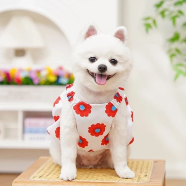 Pet Sling Dress Flower Bud Loại D Khóa – Dây kéo đa mùa, thoáng khí cho chó mèo