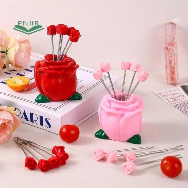 PfultR 10 miếng nĩa trái cây thép không gỉ hình hoa hồng - Dễ dàng hái trái, trang trí nhà, giảm giá 102.740₫ 2