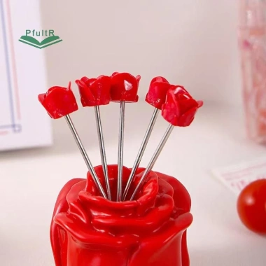 PfultR 10 miếng nĩa trái cây thép không gỉ hình hoa hồng - Dễ dàng hái trái, trang trí nhà, giảm giá 102.740₫ 5