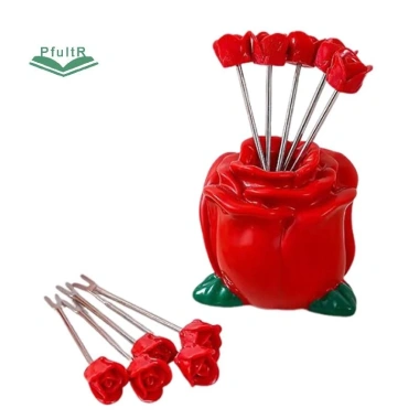 PfultR 10 miếng nĩa trái cây thép không gỉ hình hoa hồng - Dễ dàng hái trái, trang trí nhà, giảm giá 102.740₫ 9