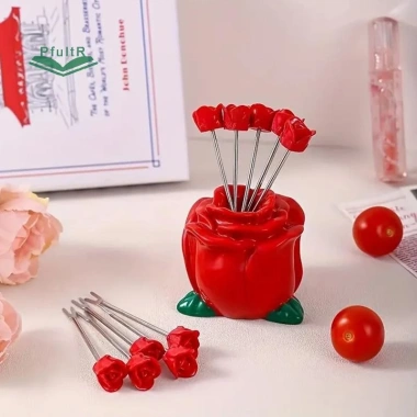 PfultR 10 miếng nĩa trái cây thép không gỉ hình hoa hồng - Dễ dàng hái trái, trang trí nhà, giảm giá 102.740₫ 10
