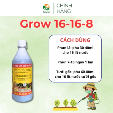 Phân bón lá Grow 16-16-8 500ml - Tăng trưởng nhanh, đâm chồi mạnh, ra hoa đậu trái, 29.000đ