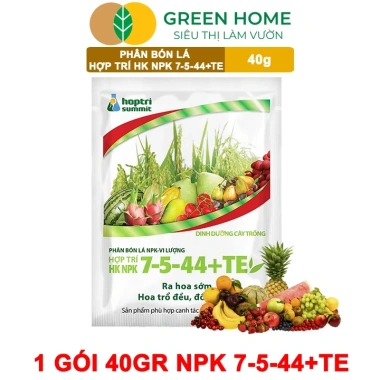 Phân bón lá HK NPK 7-5-44+TE GreenHome 40gr - Kích thích ra hoa đồng loạt, tăng đậu trái, giá 9.200 VND 10