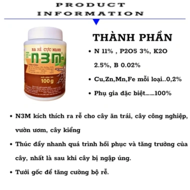 Phân bón Ra rễ cực mạnh N3M 100g - Tăng rễ, tăng năng suất, giá ưu đãi 35.000 VND