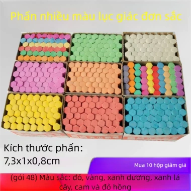 Phấn dạy học lục giác 10 hộp - Đơn màu Đỏ Cam Xanh Vàng Hồng, giá ưu đãi 96.039₫