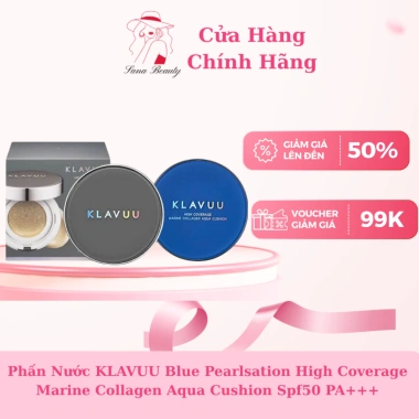 Phấn Nước KLAVUU Blue Pearlsation High Coverage Collagen Aqua Cushion SPF50 PA+++ - Che phủ đẹp, dưỡng da, giá 260k