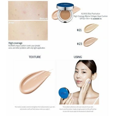 Phấn Nước KLAVUU Blue Pearlsation High Coverage Collagen Aqua Cushion SPF50 PA+++ - Che phủ đẹp, dưỡng da, giá 260k