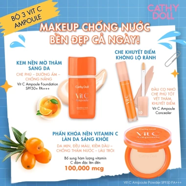 Phấn Phủ Sáng Da Mờ Thâm Cathy Doll Kiềm Dầu Lớp Nền Ráo Mịn Vit C SPF50 PA+++ 12g 8