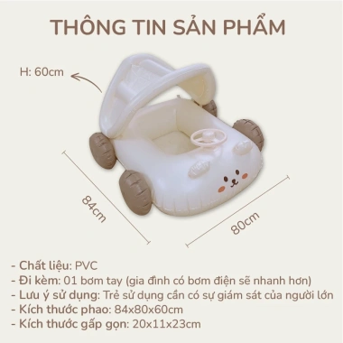 Phao bơi bé hình ô tô Bar‑rot, mái che nắng mưa tháo rời, chất liệu Hàn Quốc, tặng bơm – 205.000đ