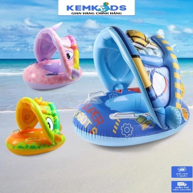 Phao bơi chống lật KEMKIDS 1-5 tuổi, mái che họa tiết ngộ nghĩnh - Giá 135.000₫