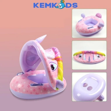 Phao bơi chống lật KEMKIDS 1-5 tuổi, mái che họa tiết ngộ nghĩnh - Giá 135.000₫
