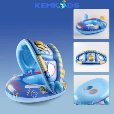 Phao bơi chống lật KEMKIDS 1-5 tuổi, mái che họa tiết ngộ nghĩnh - Giá 135.000₫