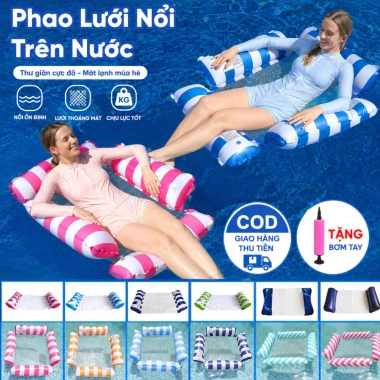Phao bơi ghế nằm, giường nổi võng gọn, bơm hơi nhanh - Dùng bể bơi, biển, chỉ 68k