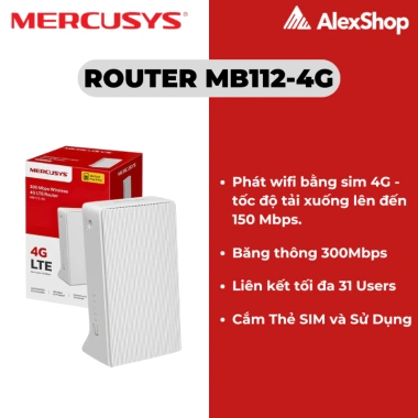 Phát Wifi 4G Mercurys MB115-4G/MB112-4G - Băng Thông 300M, Cổng WAN và LAN, 689k 2