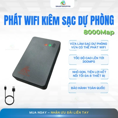 Phát Wifi Kiêm Sạc Dự Phòng 8.000mAh Sim 4G/5G, Kết Nối 8 Thiết Bị - Smartshop998