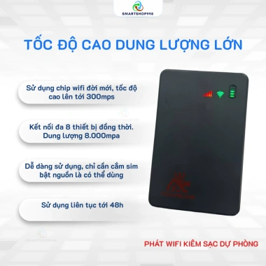 Phát Wifi Kiêm Sạc Dự Phòng 8.000mAh Sim 4G/5G, Kết Nối 8 Thiết Bị - Smartshop998