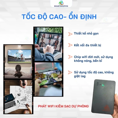 Phát Wifi Kiêm Sạc Dự Phòng 8.000mAh Sim 4G/5G, Kết Nối 8 Thiết Bị - Smartshop998