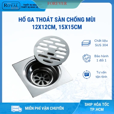 Phễu thoát sàn inox 304 ROYALROOM chống mùi, han rỉ, 2 kích thước 12x12-15x15, 58.000đ