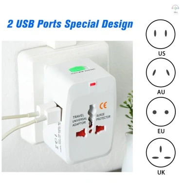 Phích cắm chuyển đổi AC du lịch AU UK US EU + USB, bộ sạc điện quốc tế trắng 150k 2