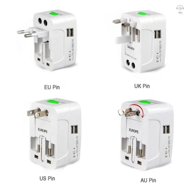 Phích cắm chuyển đổi AC du lịch AU UK US EU + USB, bộ sạc điện quốc tế trắng 150k 6